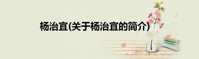 杨治宜(关于杨治宜的简介)